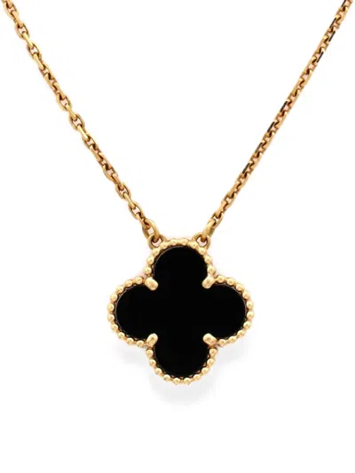 Pre-owned Van Cleef & Arpels Vintage Alhambra Pendant 18k Yellow Gold And Onyx Necklace