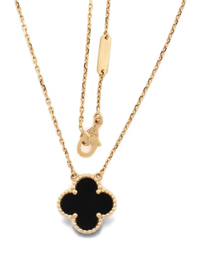 Pre-owned Van Cleef & Arpels Vintage Alhambra Pendant 18k Yellow Gold And Onyx Necklace
