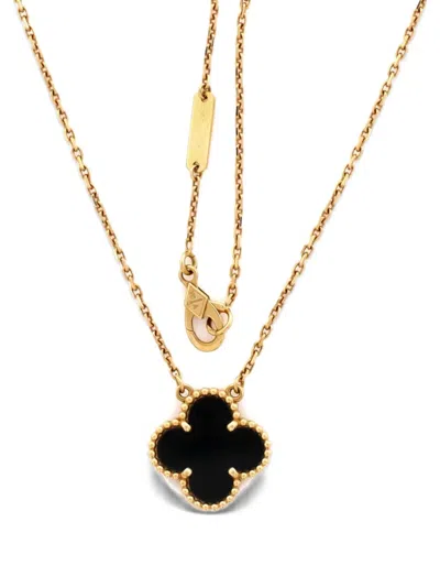 Pre-owned Van Cleef & Arpels Vintage Alhambra Pendant 18k Yellow Gold And Onyx Necklace