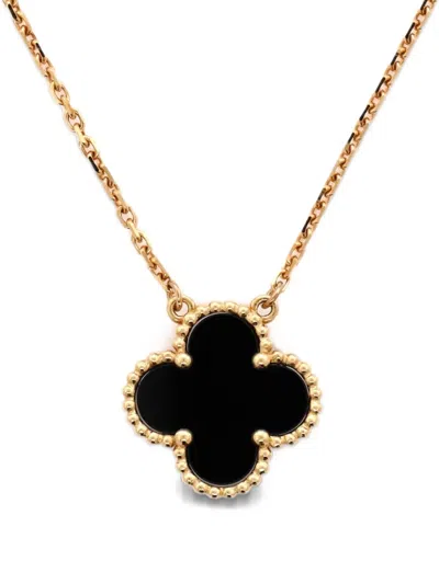 Pre-owned Van Cleef & Arpels Vintage Alhambra Pendant 18k Yellow Gold And Onyx Necklace