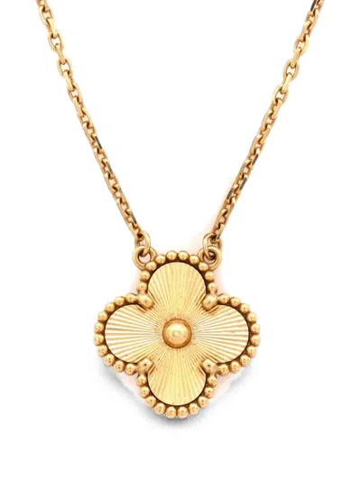 Pre-owned Van Cleef & Arpels Vintage Alhambra Pendant Guilloche 18k Yellow Gold Necklace