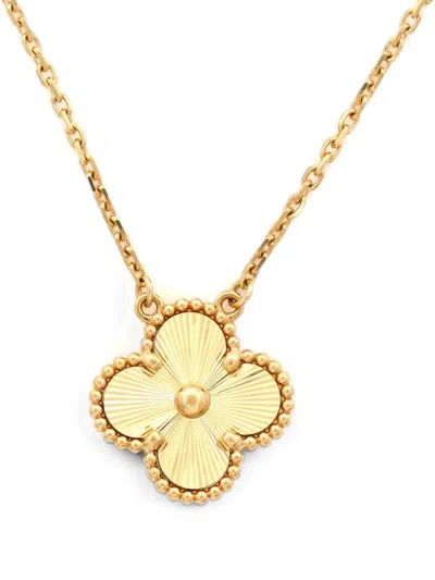 Pre-owned Van Cleef & Arpels Vintage Alhambra Pendant Guilloche 18k Yellow Gold Necklace