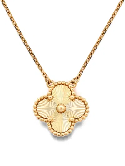 Pre-owned Van Cleef & Arpels Vintage Alhambra Pendant Guilloche 18k Yellow Gold Necklace