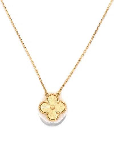 Pre-owned Van Cleef & Arpels Vintage Alhambra Pendant Guilloche 18k Yellow Gold Necklace