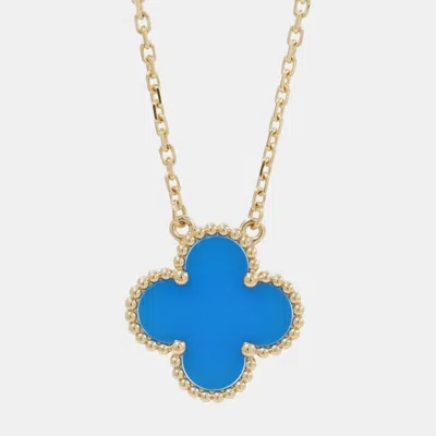 Pre-owned Van Cleef & Arpels Vintage Alhambra Turquoise 18k Yellow Gold Pendant