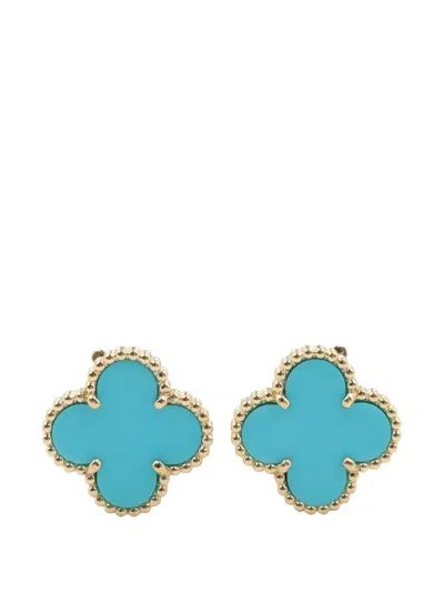 Pre-owned Van Cleef & Arpels Vintage Alhambra Turquoise Earrings In Gold