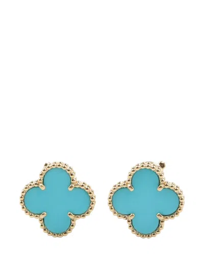 Pre-owned Van Cleef & Arpels Vintage Alhambra Turquoise Earrings In Gold