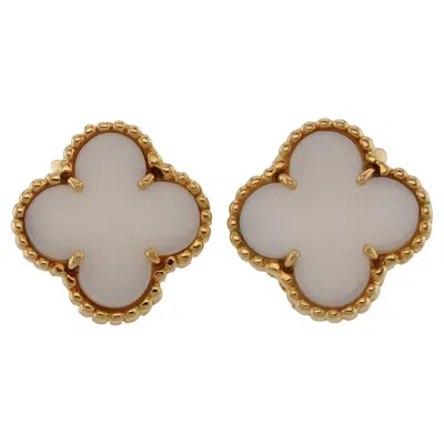 Pre-owned Van Cleef & Arpels Vintage Alhambra White Coral Yellow Gold Earrings