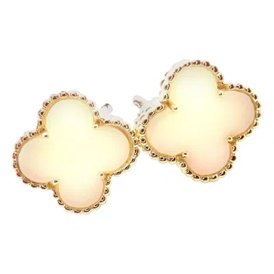 Pre-owned Van Cleef & Arpels Vintage Alhambra White Coral Yellow Gold Earrings