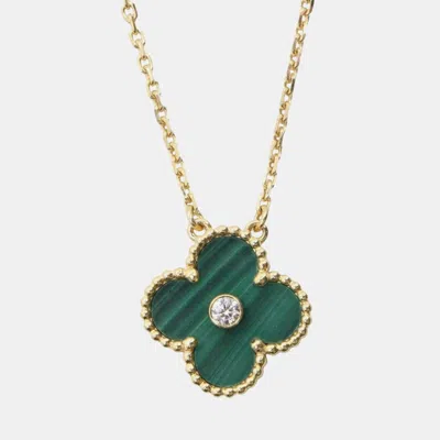 Pre-owned Van Cleef & Arpels Vintage Alhambra Yellow Gold Malachite Diamond Necklace