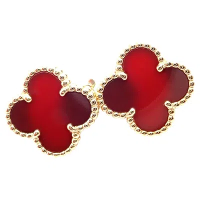 Pre-owned Van Cleef & Arpels Vintage Alhambra Yellow Gold Red Agate Earrings