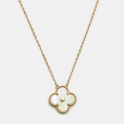 Pre-owned Van Cleef & Arpels Vintage Alhambra Yellow Mother Of Pearl Diamond 18k Yellow Gold 2018 Holiday Necklace