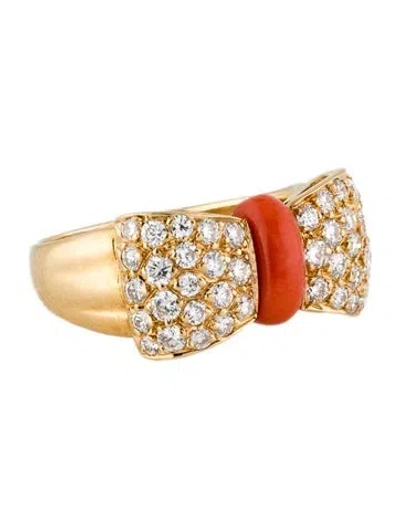 Pre-owned Van Cleef & Arpels Vintage Coral & Diamond Bowtie Ring In Orange