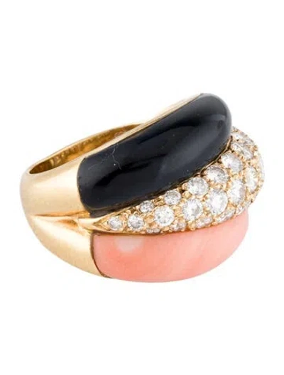 Pre-owned Van Cleef & Arpels Vintage Coral, Onyx & Diamond Ring In Multi