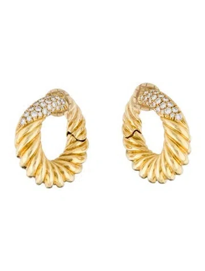 Pre-owned Van Cleef & Arpels Vintage Diamond Croissant Hoop Clip-on Earrings In Multi