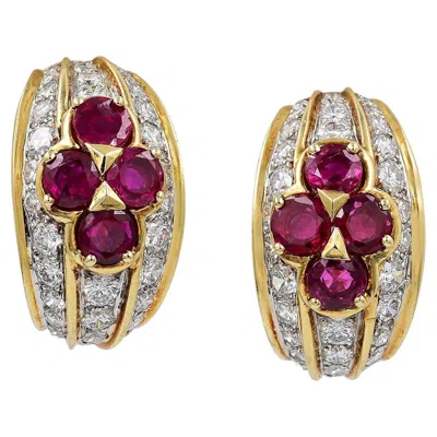 Pre-owned Van Cleef & Arpels Vintage Diamond Demi Hoop Button Earrings In Multiple