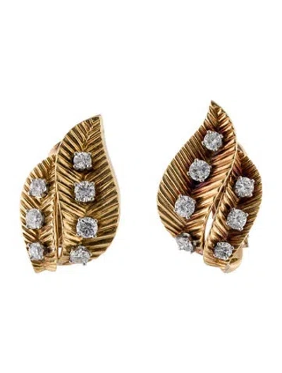 Pre-owned Van Cleef & Arpels Vintage Diamond Leaf Clip-on Earrings In Multi