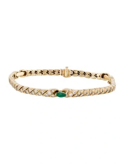 Pre-owned Van Cleef & Arpels Vintage Emerald & Diamond Link Bracelet, 7" In Multicolor