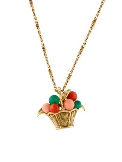 Pre-owned Van Cleef & Arpels Vintage Fruit Basket Pendant With Unbranded 14k Chain Necklace, 18.5" In Multi