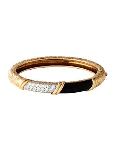 Pre-owned Van Cleef & Arpels Vintage Onyx & Diamond Hinged Bangle Bracelet, 6.5" In Multicolor