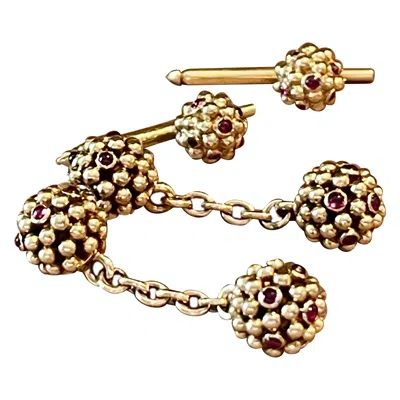 Pre-owned Van Cleef & Arpels Vintage Retro Ruby 14 K Yellow Gold Cufflinks Stud Set