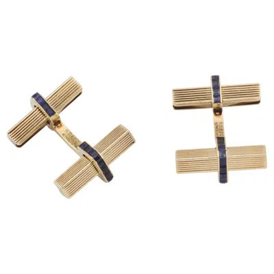 Pre-owned Van Cleef & Arpels Vintage Sapphire 18k Gold Square Bar Cufflinks In Blue