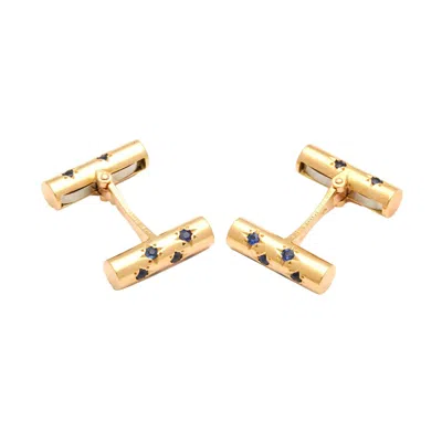 Pre-owned Van Cleef & Arpels Vintage Sapphire Gold Double Baton Cufflinks In Blue