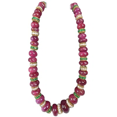 Pre-owned Van Cleef & Arpels Vintage Style Ruby Beads, Emerald & Diamond Necklace 18k Gold In Green