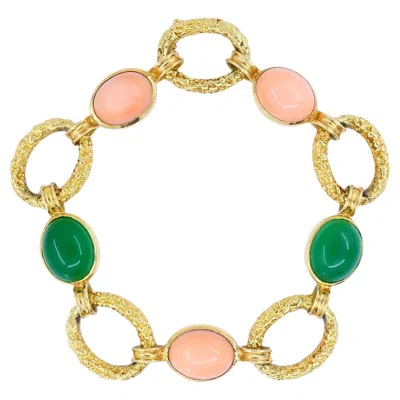 Pre-owned Van Cleef & Arpels Vintage  18k Gold Coral Chrysophrase Link Bracelet In Red