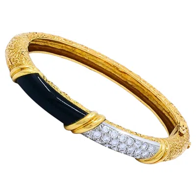 Pre-owned Van Cleef & Arpels Vintage  18k Gold Platinum Onyx Diamond Bangle Bracelet In Black