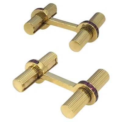 Pre-owned Van Cleef & Arpels Vintage  18k Yellow Gold And Ruby Set Cufflinks