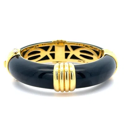 Pre-owned Van Cleef & Arpels Vintage  18k Yellow Gold Black Stone Hinged Bangle Bracelet