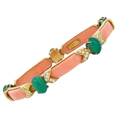 Pre-owned Van Cleef & Arpels Vintage  Bracelet Gold Coral Gemstones French Estate Jewelry In Red