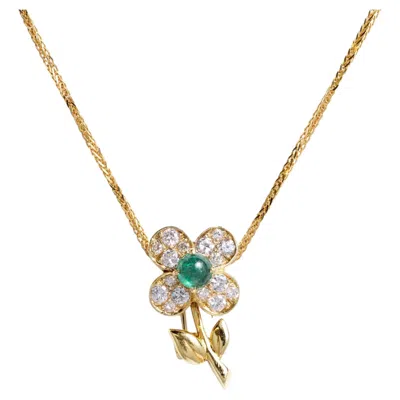 Pre-owned Van Cleef & Arpels Vintage  Emerald And Diamond Flower Convertible Pin Pendant In Green