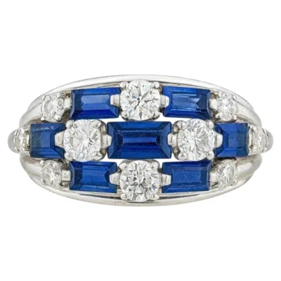 Pre-owned Van Cleef & Arpels Vintage  Platinum Diamond & Sapphire Band Ring In Blue