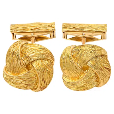 Pre-owned Van Cleef & Arpels Vintage Van Cleef Arpels 18k Yellow Gold Bark Textured Cufflinks