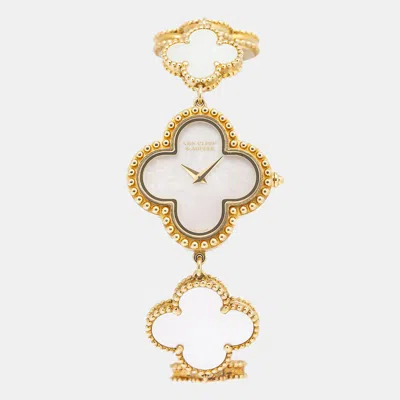 Pre-owned Van Cleef & Arpels White 18k Yellow Gold Alhambra Vcaro40t00 Women's Wristwatch 26mm