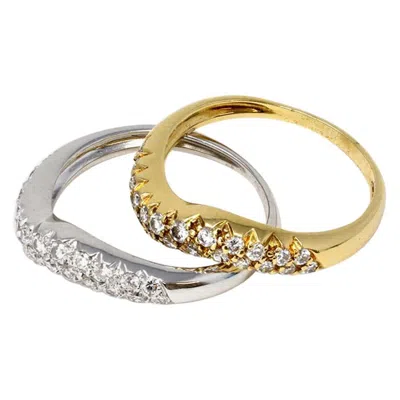 Pre-owned Van Cleef & Arpels White And Yellow 18 Karat Gold Diamond Wave Band Rings