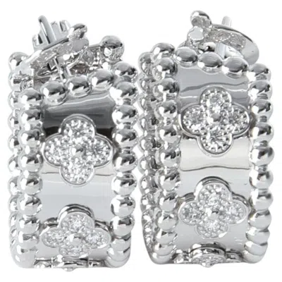 Pre-owned Van Cleef & Arpels White Gold Diamond Perlee Clovers Hoop Earrings