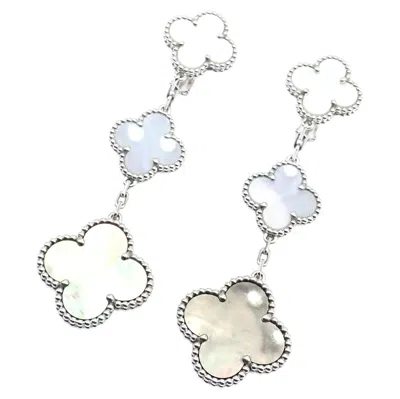 Pre-owned Van Cleef & Arpels White Gold Magic Alhambra Mop Chalcedony Earrings
