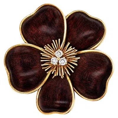 Pre-owned Van Cleef & Arpels Wood & Diamond Nerval Flower Brooch In Multiple