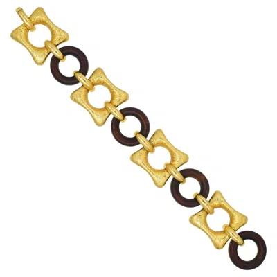 Pre-owned Van Cleef & Arpels Wood & Textured 18k Yellow Gold Bracelet.