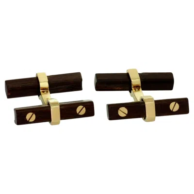 Pre-owned Van Cleef & Arpels Wood Baton 18k Yellow Gold 1960s Cufflinks