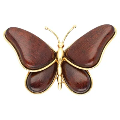 Pre-owned Van Cleef & Arpels Wood Butterfly Brooch In Multi