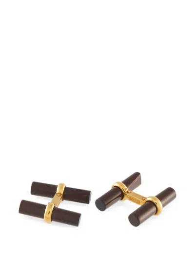 Pre-owned Van Cleef & Arpels Wood-embellished Cufflinks In Gold