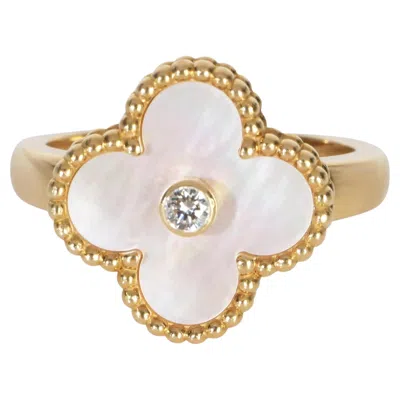 Pre-owned Van Cleef & Arpels Yellow Gold Mother Of Pearl And Diamond Vintage Alhambra Ring