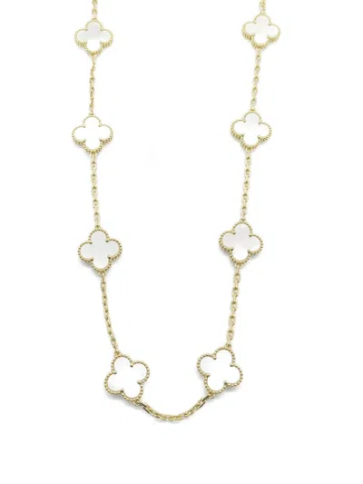 Pre-owned Van Cleef & Arpels 10's 18kt Yellow Gold Alhambra Mother-of-pearl Necklace In 白色