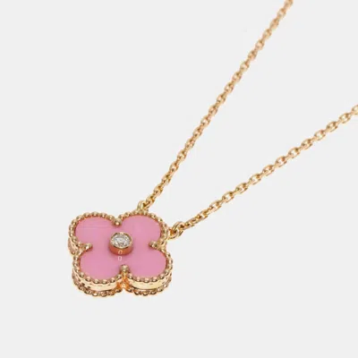 Pre-owned Van Cleef & Arpels 18k Rose Gold And Diamond 2015 Limited Edition Vintage Alhambra Pendant Necklace