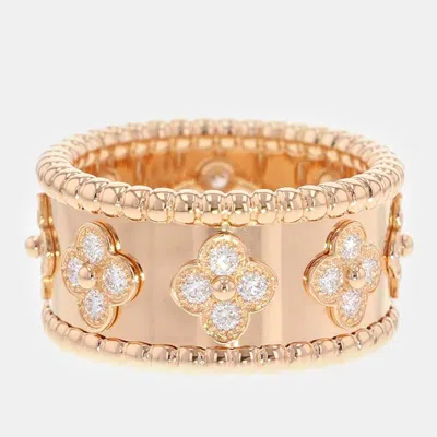 Pre-owned Van Cleef & Arpels 18k Rose Gold And Diamond Large Perlée Clover Band Ring Eu 53