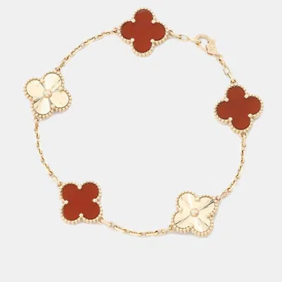 Pre-owned Van Cleef & Arpels 18k Rose Gold Vintage Alhambra 5 Motif Bracelet